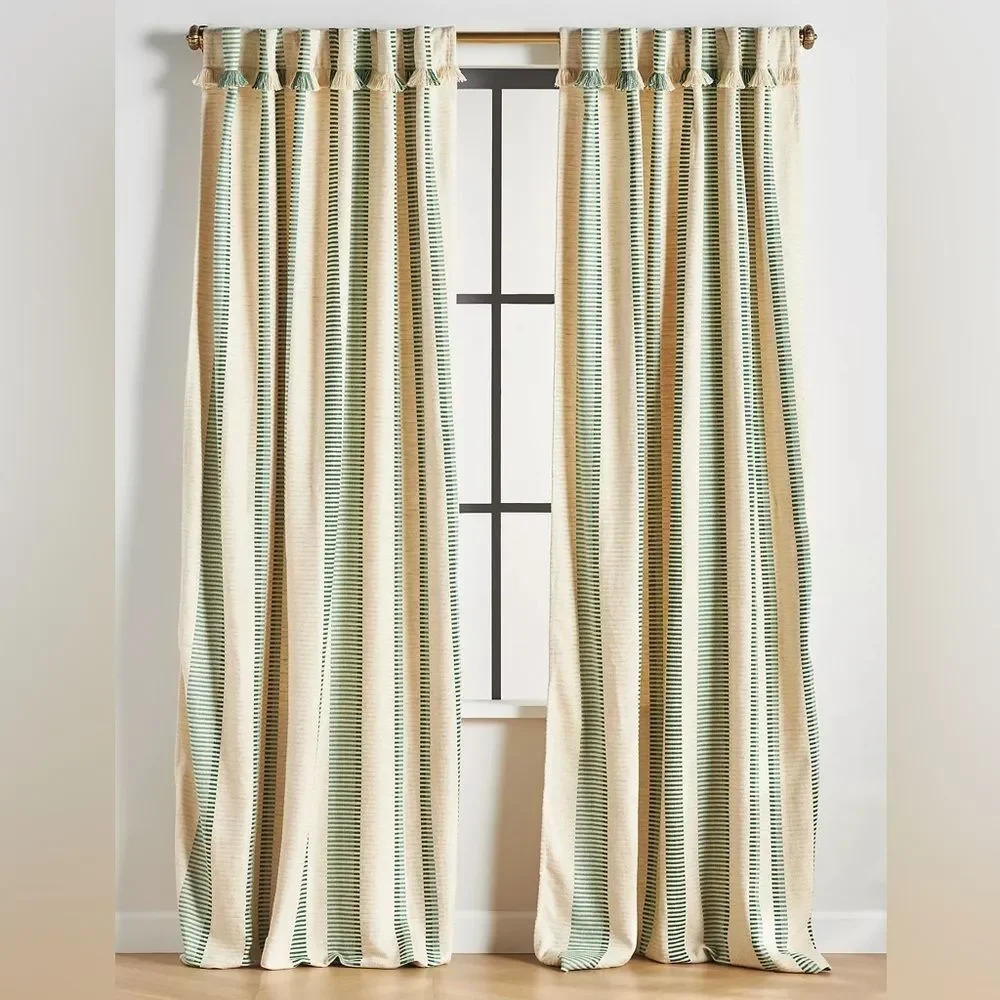New Anthropologie Pieced Stripe Cotton Blend Woven Curtain Size 50” x 84”